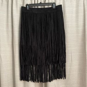 Zara Black Suede Fringe Skirt